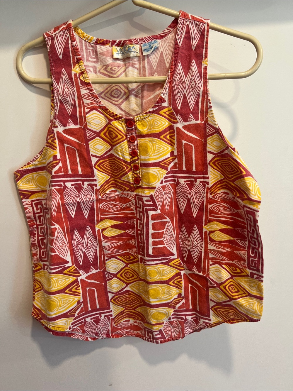 Vintage Red & Yellow Printed Tank Top
